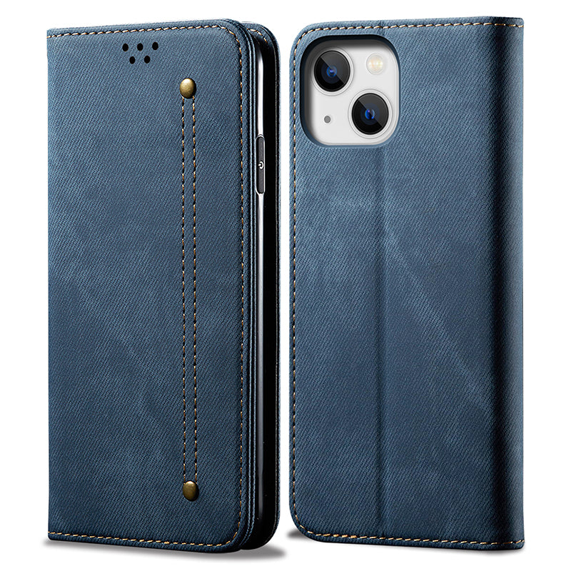 For iPhone 15 Plus Shockproof Phone Case Wallet Stand PU Leather Jeans Cloth Texture Phone Cover For iPhone 15 Plus Shockproof Phone Case Wallet Stand PU Leather Jeans Cloth Texture Phone Cover